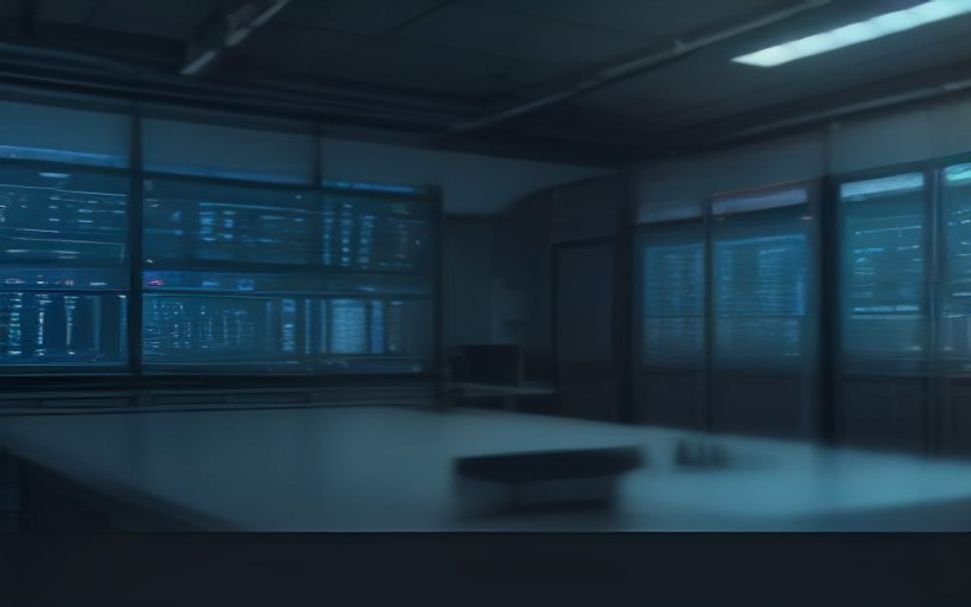 Sala de servidores con monitores mostrando actividad en tiempo real, representando agentes de IA trabajando de forma continua para el negocio
